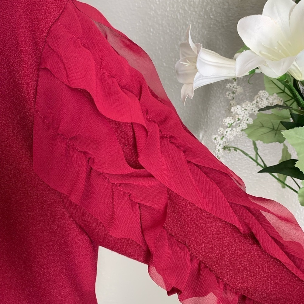 A Love Story Women’s Burgundy Ruffle Sleeve Blouse Size 2X - Picture 11 of 17